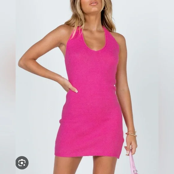 open lace back dress Desiree Halterneck Fishtail Gown in Hot Pink